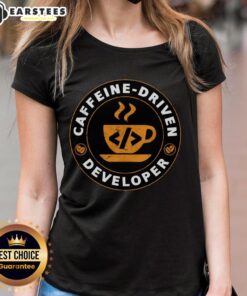 Caffeine-driven developer ladies tee featuring a stylish design, perfect for tech-savvy women who love coffee.