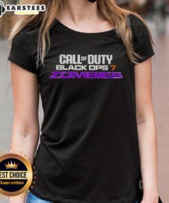 Stylish ladies tee featuring 'Good Call of Duty Black Ops 7 Zombies' design, perfect for gamers and zombie enthusiasts.