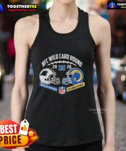 Good Carolina Panthers vs Los Angeles Rams NFC Wild Card Round helmet matchup tank top for football fans.