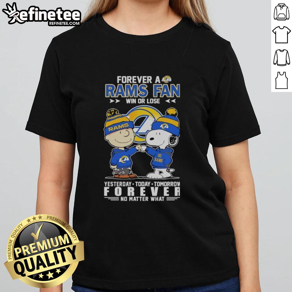 good-charlie-brown-fist-bump-snoopy-forever-a-los-angeles-rams-fan-win-or-lose-no-matter-what-ladies-tee Alt Text: Good Charlie Brown fist bump with Snoopy, celebrating being a Los Angeles Rams fan in this stylish ladies tee.