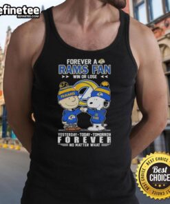 Good Charlie Brown fist bump with Snoopy, celebrating Rams fandom in a tank top, win or lose, for loyal fans.