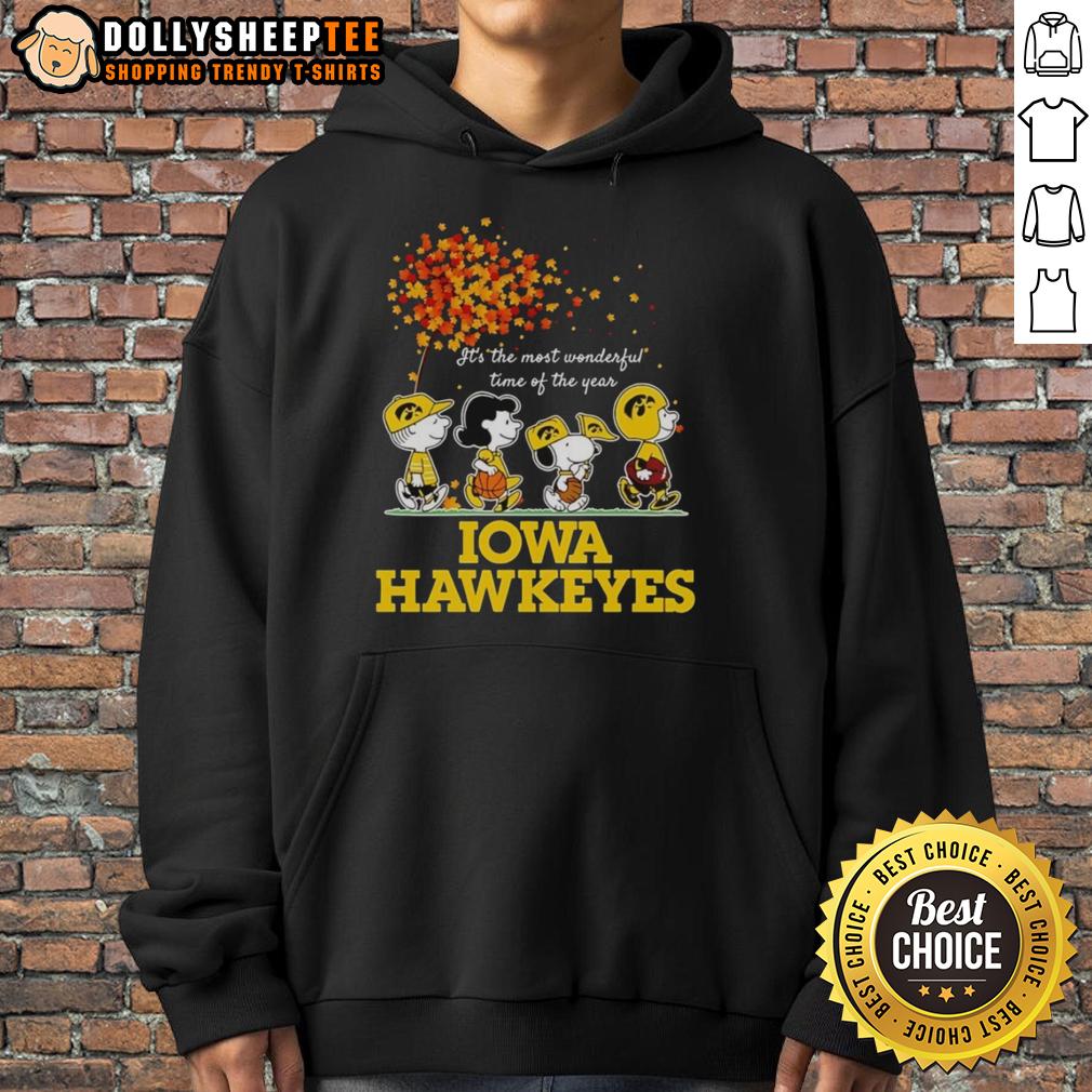 Good Charlie Brown Sally Brown Snoopy Woodstock Iowa Hawkeyes It's The Most Wonderful Time Of The Year Hoodie Good Charlie Brown, Sally Brown, Snoopy, and Woodstock in Iowa Hawkeyes hoodie, celebrating 'It's the Most Wonderful Time of the Year'.