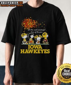 Good Charlie Brown, Sally Brown, Snoopy, and Woodstock on Iowa Hawkeyes T-shirt for 'It's The Most Wonderful Time Of The Year'