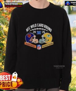 Good Chicago Bears vs Green Bay Packers NFC Wild Card Game sweatshirt featuring team helmets and vibrant graphics.