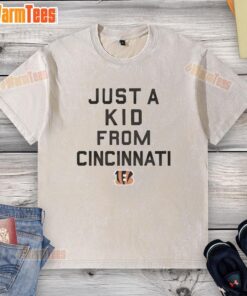 Alt Text: Good Cincinnati Bengals Just A Kid From Cincinnati washed t-shirt featuring vibrant team colors and logo.