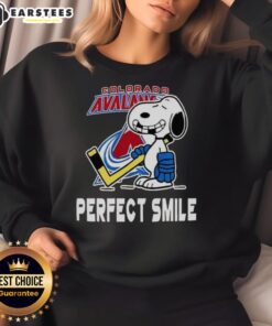 Good Colorado Avalanche hockey Snoopy sweatshirt featuring a perfect smile, ideal for fans and cozy winter wear.