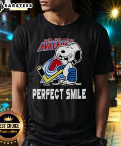 Good Colorado Avalanche Hockey Snoopy T-Shirt featuring a perfect smile, ideal for fans and casual wear.