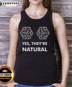 Model wearing a Good D20 Yes They're Natural Tank Top, showcasing a stylish design for tabletop gaming enthusiasts.