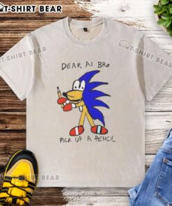 Alt Text: Good-Dear-AI-Bro pick up a pencil washed t-shirt featuring a playful design and soft fabric for casual wear.