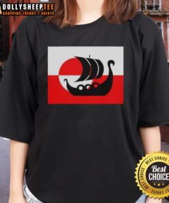 Good Denmark Greenland flag design on a ladies tee supporting Danish Viking warship culture, stylish and unique.