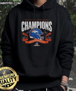 Alt Text: Denver Broncos AFC Championship Champions 2025-26 Big Helmet Center Hoodie featuring bold team graphics.