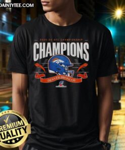 Denver Broncos AFC Championship Champions 2025-26 Big Helmet Center T-Shirt, showcasing team pride and bold design.