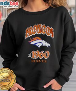 Good Denver Broncos helmet graphic on a relaxed-fit sweatshirt, perfect for fans showing team spirit and style.