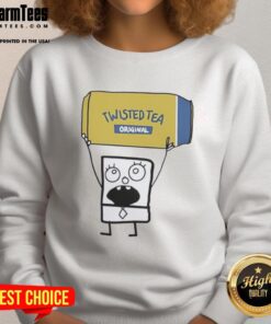 Good Doodlebob holding a Twisted Tea Original can while wearing a stylish sweatshirt, perfect for fans and collectors.