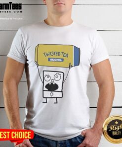 Alt Text: Good Doodlebob wearing a T-shirt, joyfully holding a Twisted Tea Original can, showcasing fun and creativity.