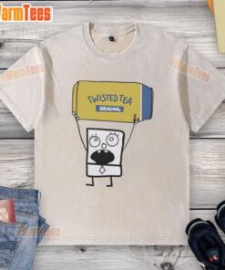 Good Doodlebob holding a Twisted Tea Original can while wearing a washed t-shirt, showcasing a fun and casual vibe.