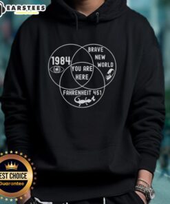 Good Dystopian Venn Diagram Hoodie featuring a unique graphic design blending themes of society and dystopia.