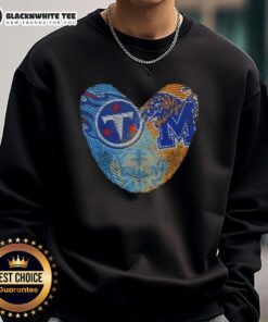 Good Fingerprints Tennessee Titans x Memphis Tigers sweatshirt showcasing vibrant team logos and 'It's In My DNA' slogan.