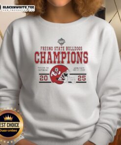 Alt Text: 2025 Fresno State Bulldogs Football Champions sweatshirt featuring Snoop Dogg at the Arizona Bowl.