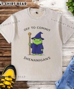 Good Frog Wizard t-shirt featuring a playful quote about shenanigans, perfect for quirky fashion lovers.