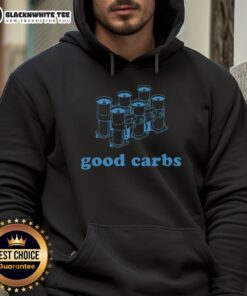 Good Good Carbs Resolutions six navy hoodie featuring a stylish design for comfort and motivation in your fitness goals.