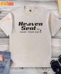 Good Heaven Sent To Make Your Day washed t-shirt in soft cotton, featuring a cheerful graphic design.
