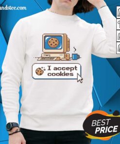 Trendy 'Good I Accept Cookies' sweatshirt in cozy fabric, perfect for casual outings and expressing your love for cookies.