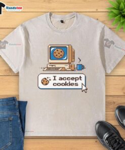 Good I Accept Cookies washed t-shirt featuring a playful cookie graphic, perfect for casual and fun wear.