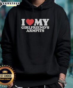 Alt Text: Cozy Good I Heart My Girlfriends Armpits hoodie displayed on a mannequin, perfect for casual outings and gifts.