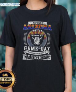 Lady wearing a 'Game Day Heart and Soul' tee, supporting Las Vegas Raiders football in Arizona.