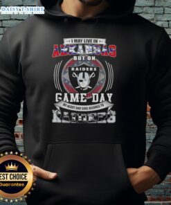 Comfortable hoodie featuring 'Good I May Live In Arkansas But On Game Day My Heart Belongs To Las Vegas Raiders' design.