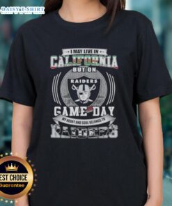 California lady wearing a Raiders tee, showcasing her passion for Las Vegas Raiders football on game day.