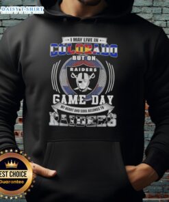 Person wearing a Las Vegas Raiders football hoodie, showcasing team pride despite living in Colorado on game day.