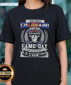Women's tee shirt featuring 'My Heart Belongs to Las Vegas Raiders' design, perfect for Colorado fans on game day.