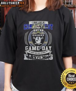 Connecticut woman wearing a Las Vegas Raiders football ladies tee, showcasing team spirit on game day.