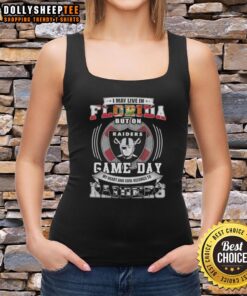 Women's tank top featuring 'Good I May Live in Florida But My Heart Belongs to Las Vegas Raiders Football' design.