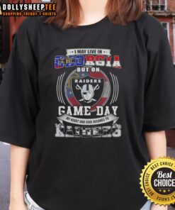Womens tee featuring 'Good I May Live In Georgia But My Heart Belongs To Las Vegas Raiders Football' design.