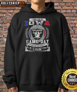 Person wearing a Raiders football hoodie, showcasing team spirit in Iowa on game day, supporting Las Vegas Raiders.