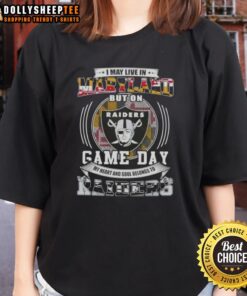 Maryland lady wearing a Raiders tee, showcasing love for Las Vegas Raiders football on game day.