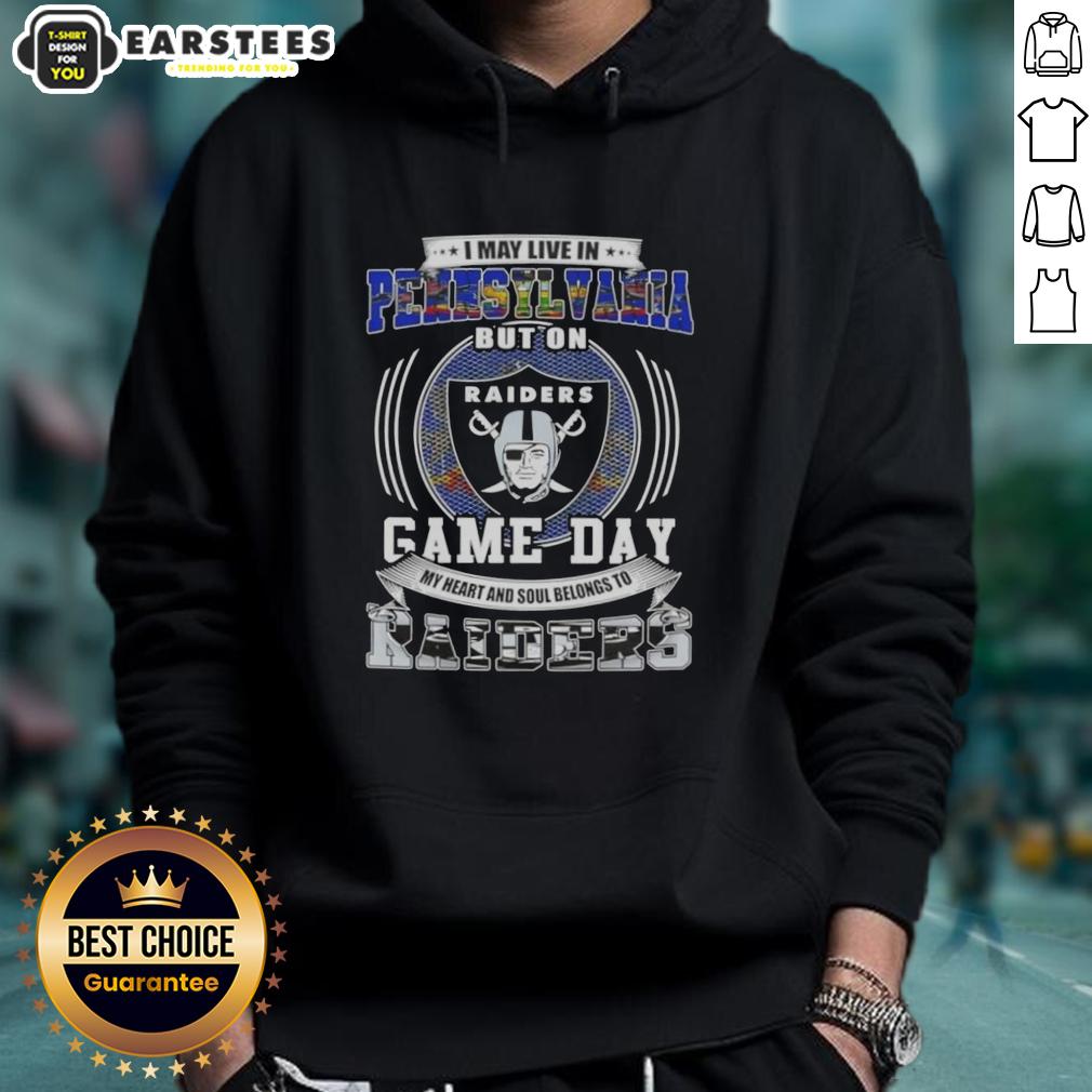 good-i-may-live-in-pennsylvania-but-on-game-day-my-heart-and-soul-belongs-to-las-vegas-raiders-football-hoodie Alt Text: Person wearing a Las Vegas Raiders football hoodie, showcasing team spirit while living in Pennsylvania on game day.