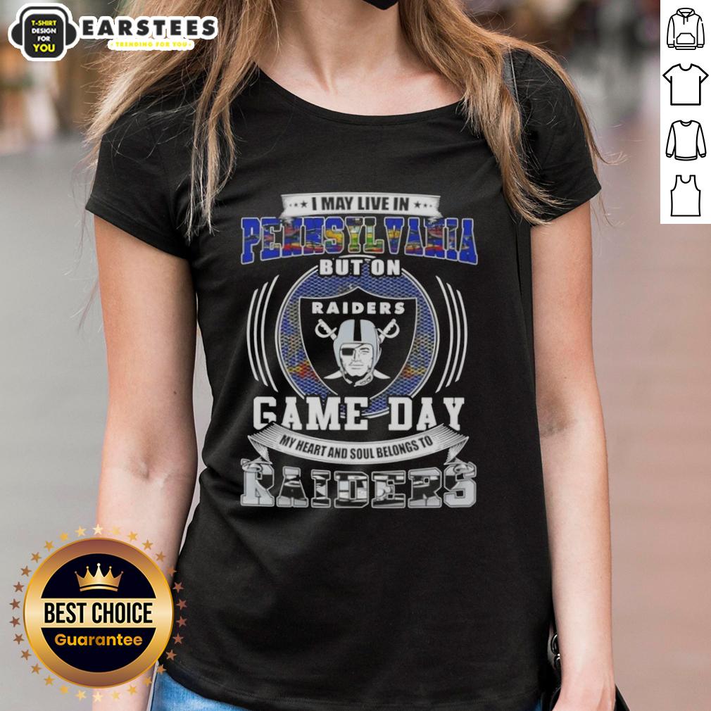good-i-may-live-in-pennsylvania-but-on-game-day-my-heart-and-soul-belongs-to-las-vegas-raiders-football-ladies-tee Womens tee showcasing pride for Las Vegas Raiders football, perfect for fans in Pennsylvania on game day.