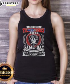 Fashionable tank top featuring 'Good I May Live In Tennessee But On Game Day My Heart Belongs To Las Vegas Raiders' design.