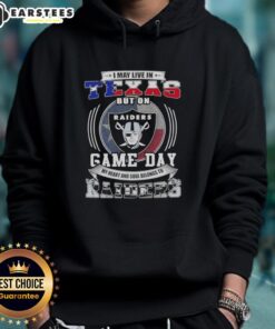 Fan wearing a Las Vegas Raiders football hoodie, showcasing team pride on game day in Texas.