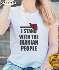 Good I Stand With The Iranian People Ladies Tee showcasing a bold graphic design supporting Iranian rights and freedom.