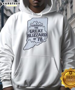 Good I Survived The Great Blizzard Of 78 Indiana Outline Hoodie featuring a vintage design celebrating the 1978 blizzard.