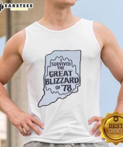 Good I Survived The Great Blizzard of '78 Indiana outline tank top featuring a vintage design celebrating winter resilience.