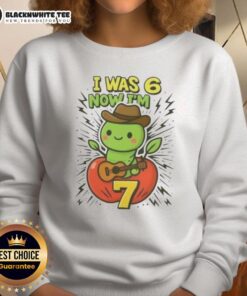 Funny 7th birthday sweatshirt featuring 'Good I Was 6 Now I'm 7 Years Old' meme for kids celebrating their special day.