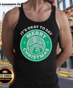 Good It's Okay To Say Merry Christmas logo tank top featuring festive design, perfect for holiday celebrations.