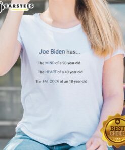 Funny ladies' tee featuring Joe Biden's humorous age comparison graphic and slogan for political satire enthusiasts.
