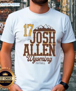 Good Josh Allen 17 Wyoming Cowboys Football Mountain Signature T-Shirt featuring team colors and iconic player design.